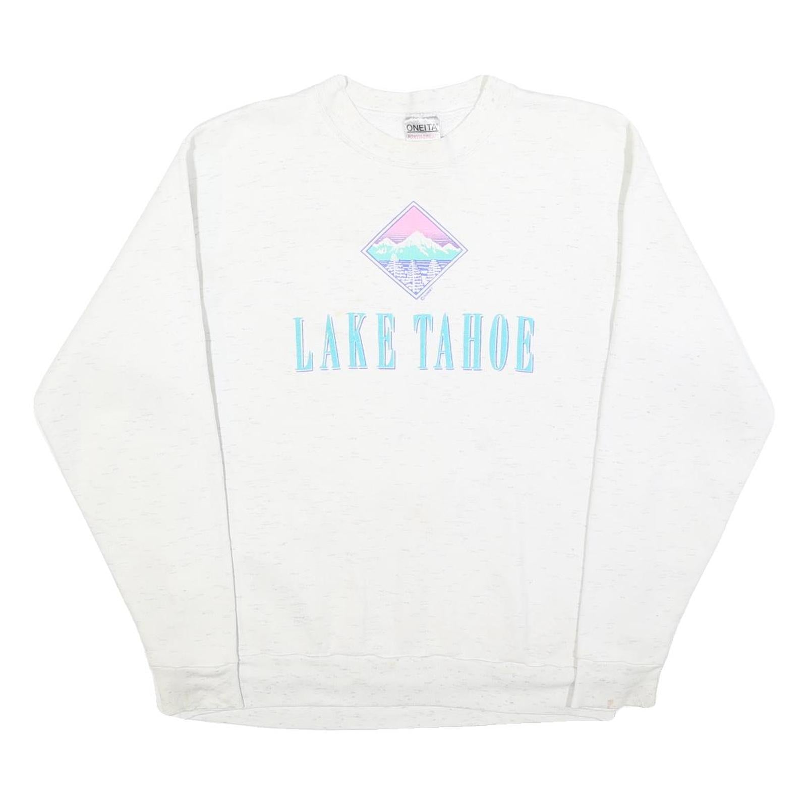 ONEITA Womens White Lake Tahoe Crew Neck XL Cotton Sweatshirt Vintage Pullover