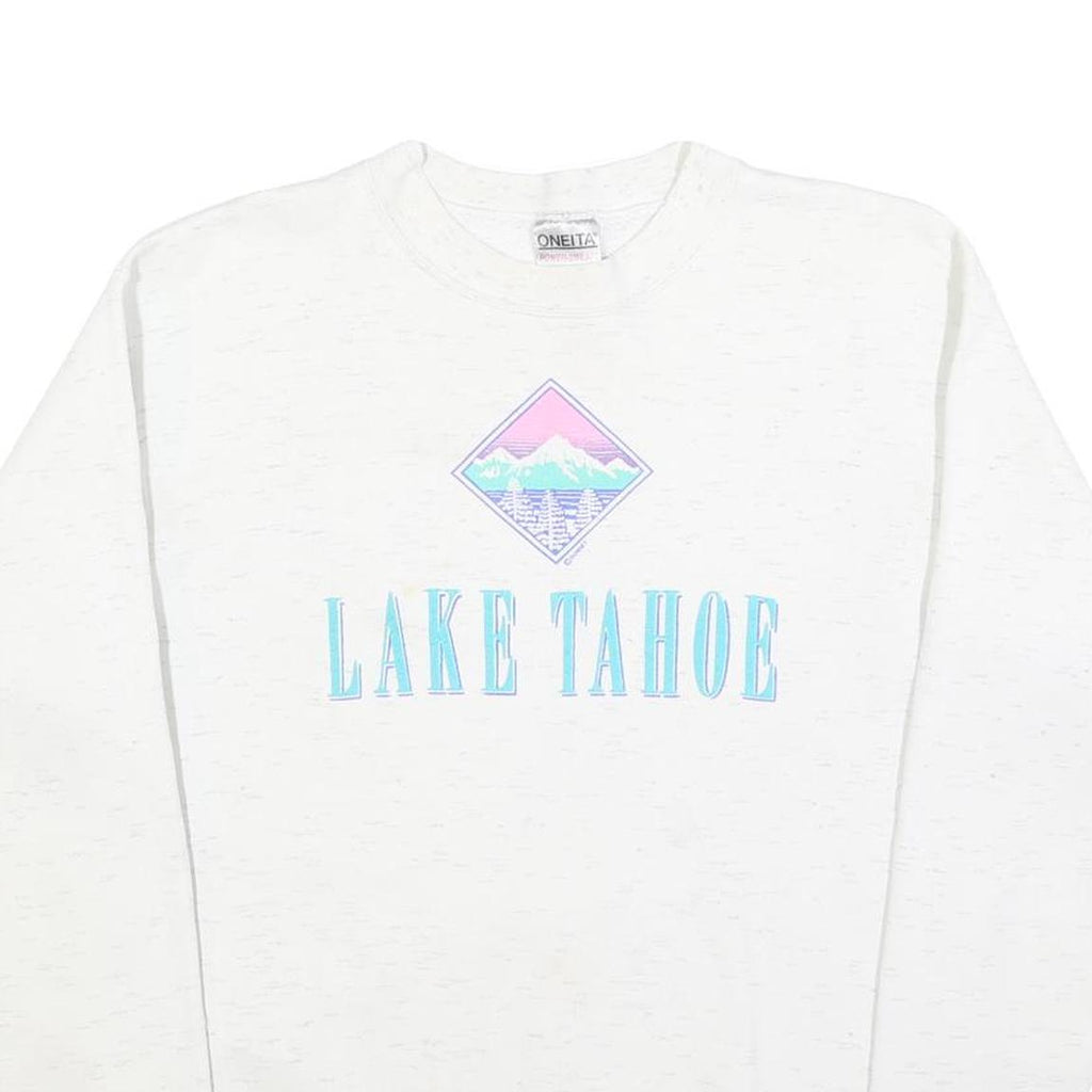 ONEITA Womens White Lake Tahoe Crew Neck XL Cotton Sweatshirt Vintage Pullover