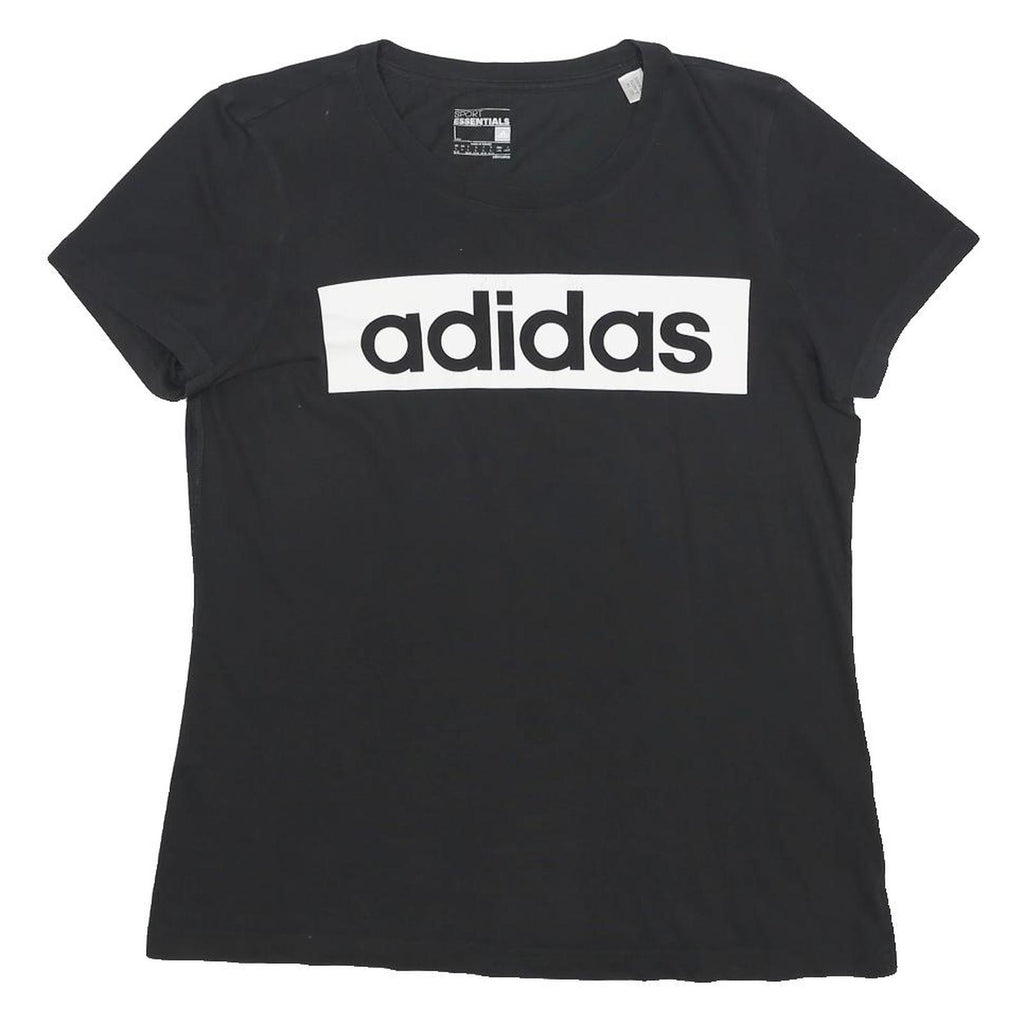 ADIDAS Womens Black Logo Graphic T-Shirt L Short Sleeve Crew Neck Cotton Blend