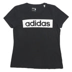 ADIDAS Womens Black Logo Graphic T-Shirt L Short Sleeve Crew Neck Cotton Blend