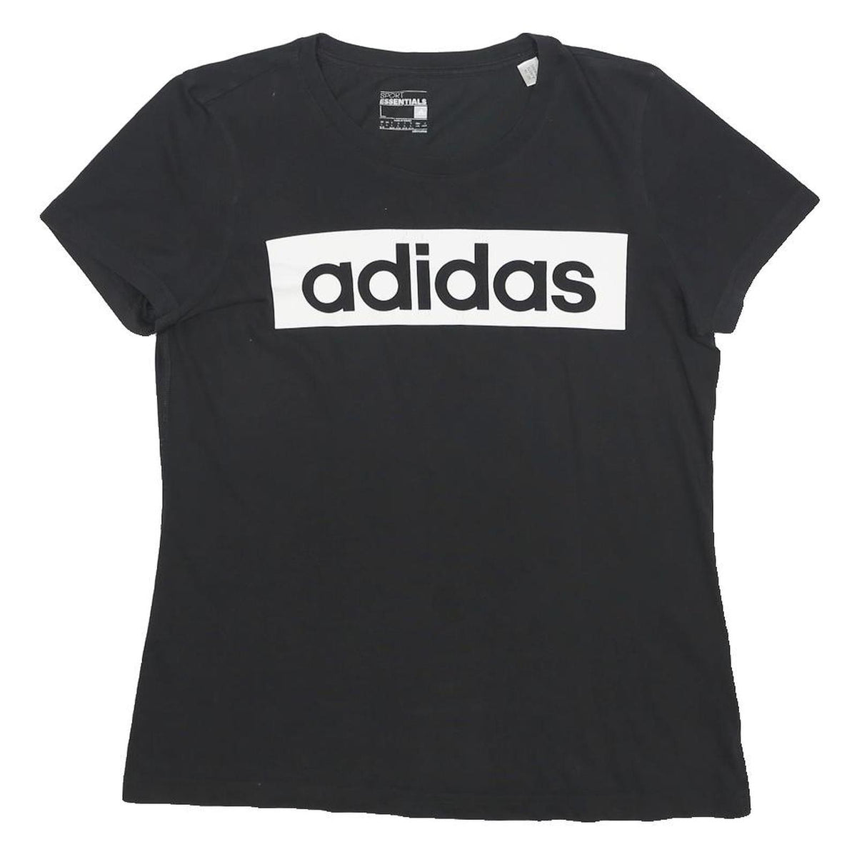 ADIDAS Womens Black Logo Graphic T-Shirt L Short Sleeve Crew Neck Cotton Blend