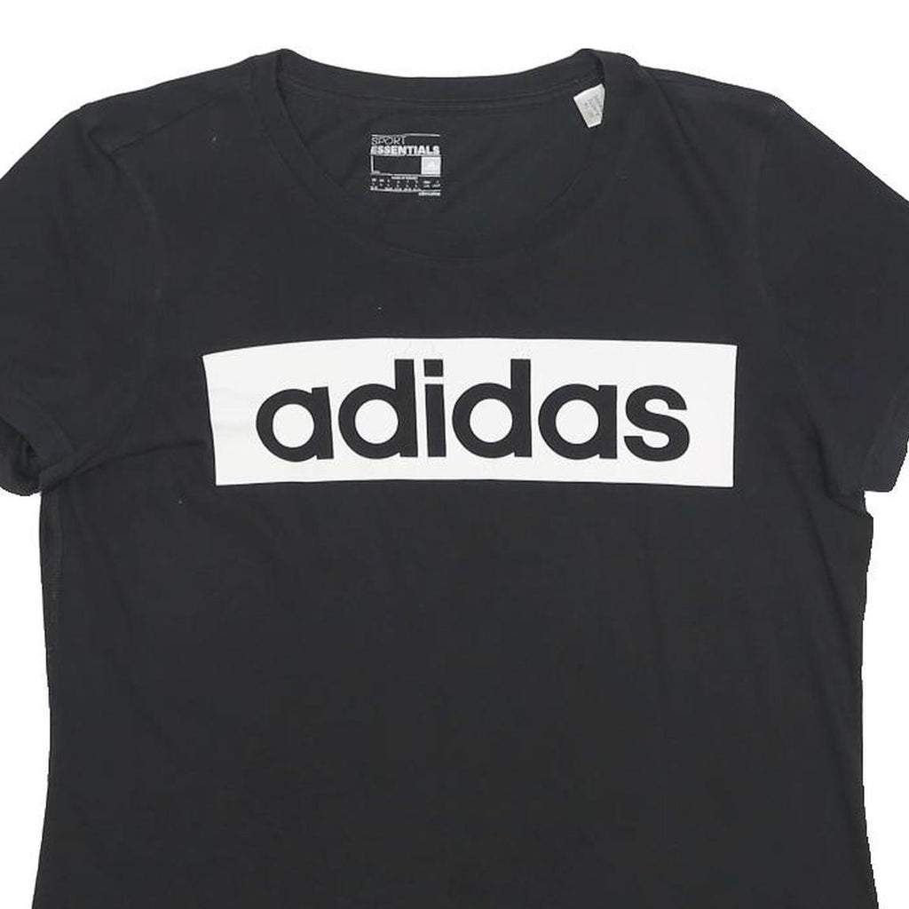 ADIDAS Womens Black Logo Graphic T-Shirt L Short Sleeve Crew Neck Cotton Blend