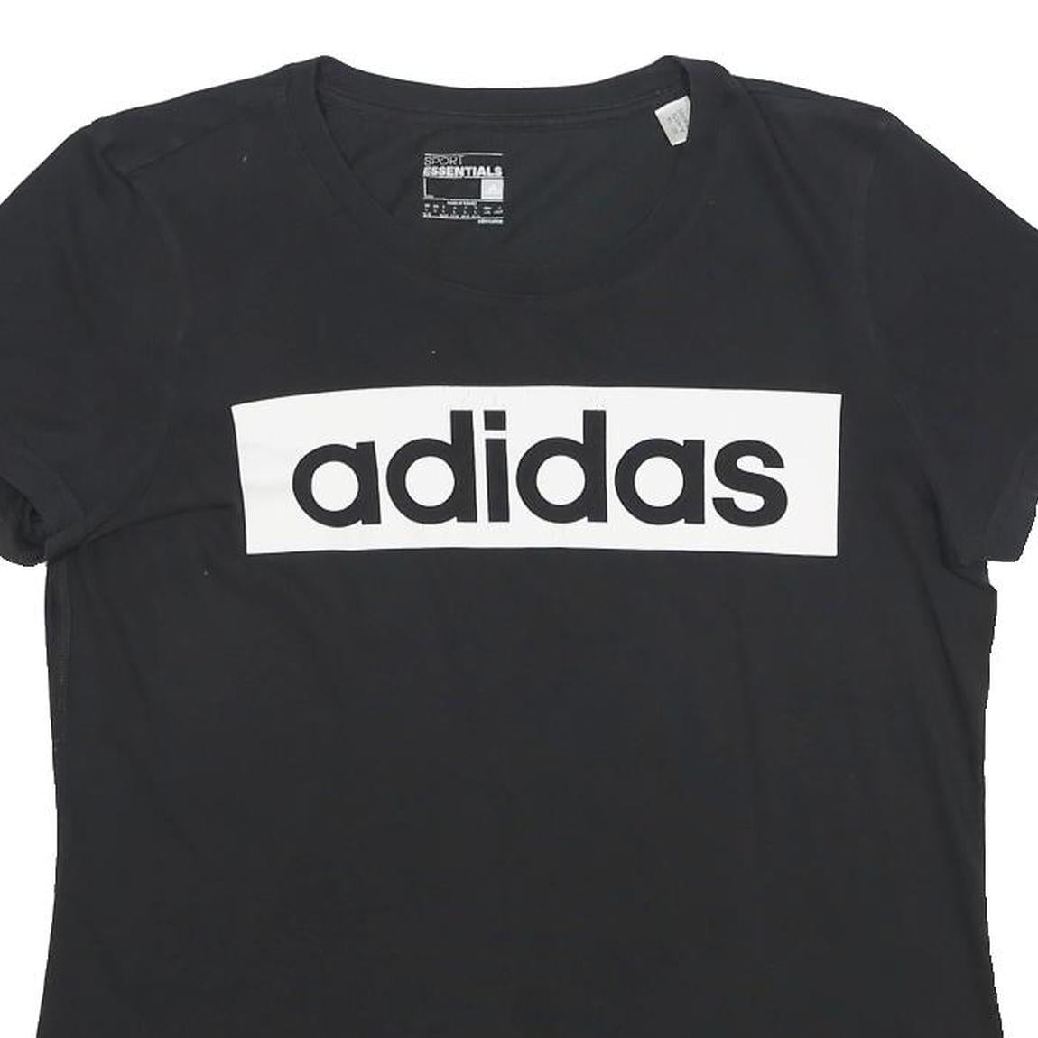 ADIDAS Womens Black Logo Graphic T-Shirt L Short Sleeve Crew Neck Cotton Blend