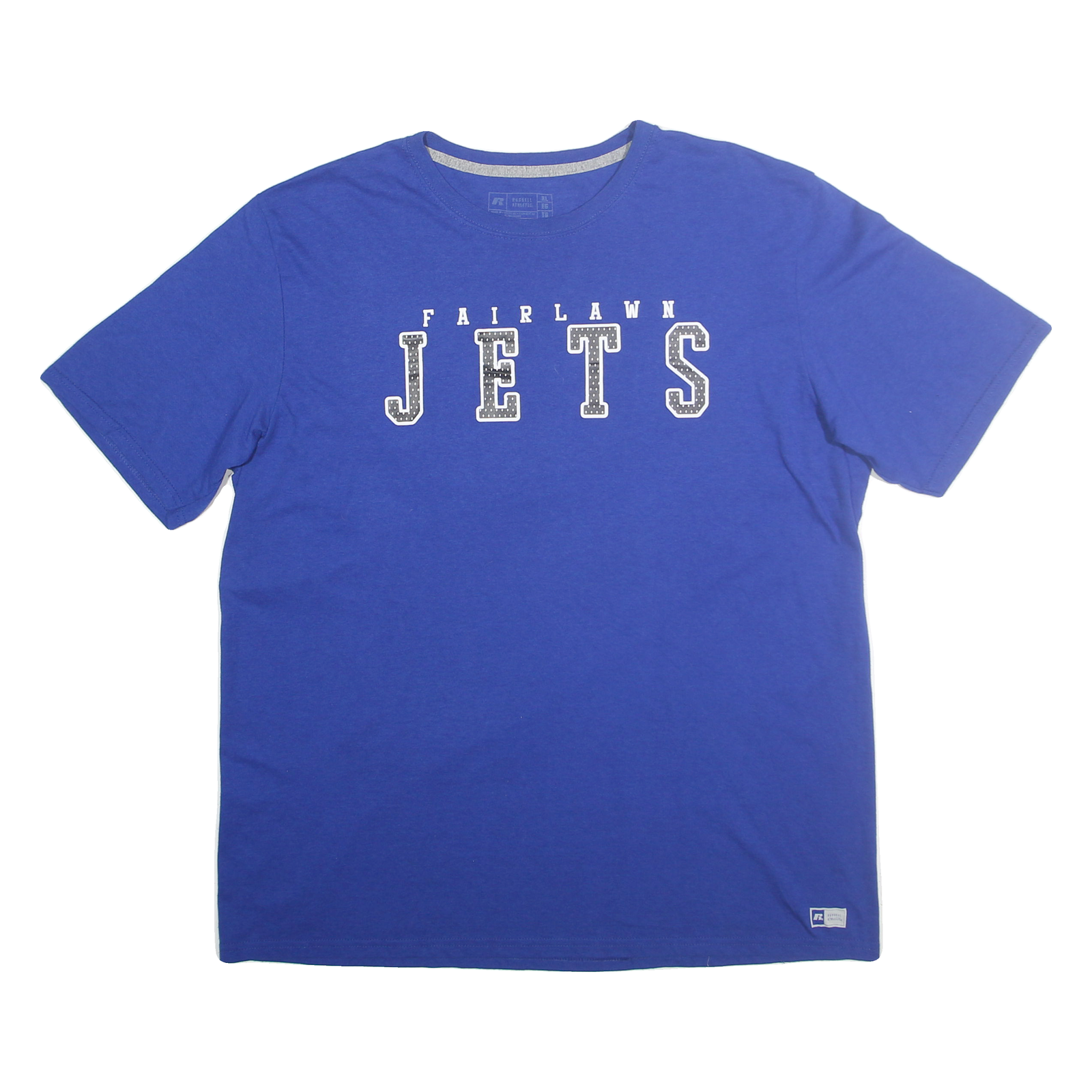 RUSSELL ATHLETIC Mens Blue Fairlawn Jets Graphic T-Shirt XL Short Sleeve Crew
