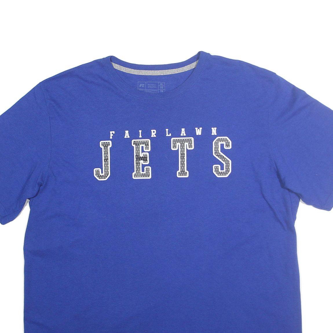 RUSSELL ATHLETIC Mens Blue Fairlawn Jets Graphic T-Shirt XL Short Sleeve Crew