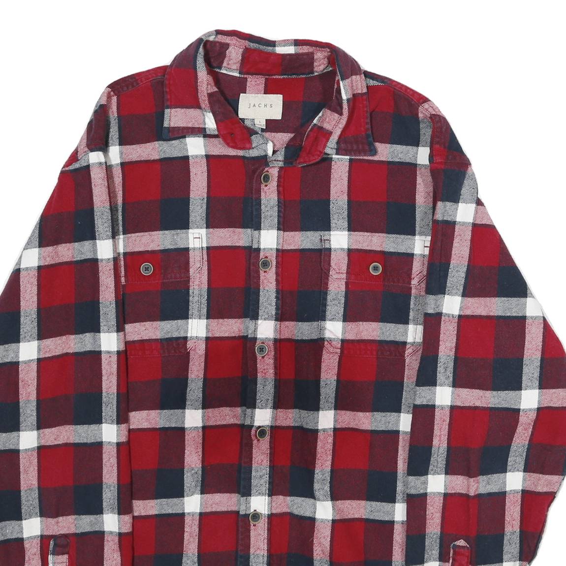 JACHS Mens Red & Navy Check Shirt L Long Sleeve Cotton Casual Button Up