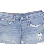 LEVI'S Womens Denim Blue Shorts XS W26 Distressed Cartoon Print