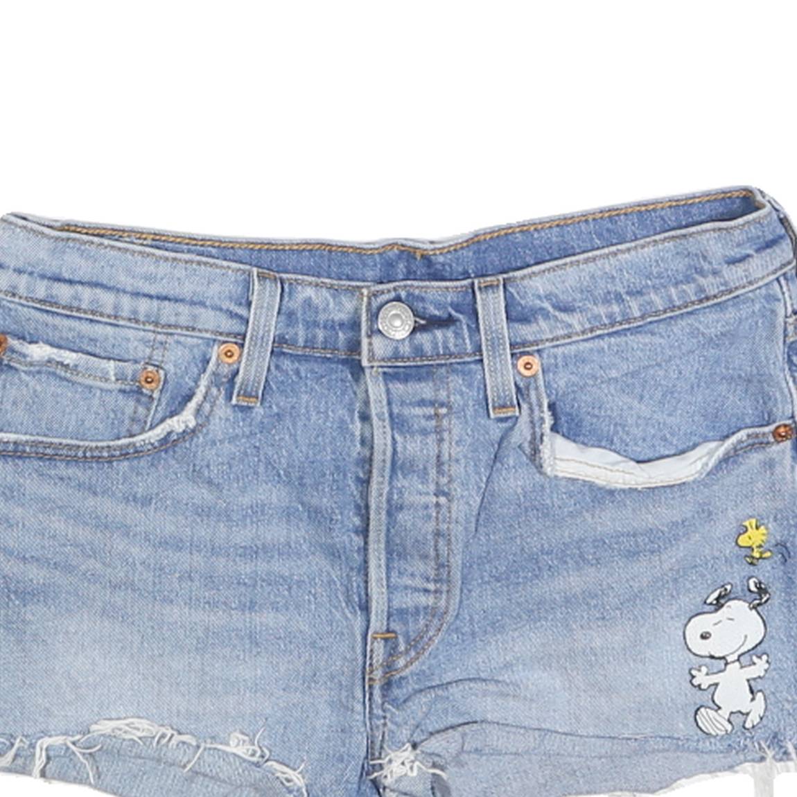 LEVI'S Womens Denim Blue Shorts XS W26 Distressed Cartoon Print