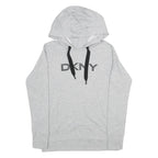 DKNY Womens Grey Hoodie S Cotton Blend Pullover Hooded Sweatshirt