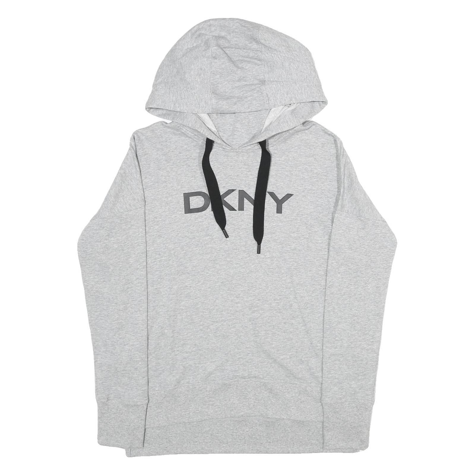 DKNY Womens Grey Hoodie S Cotton Blend Pullover Hooded Sweatshirt