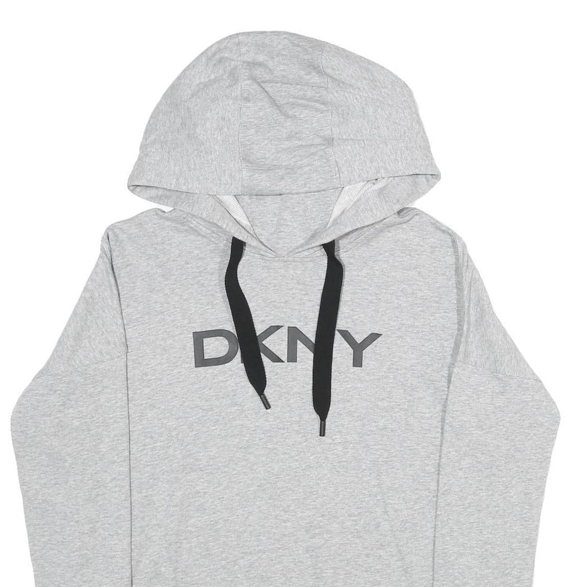 DKNY Womens Grey Hoodie S Cotton Blend Pullover Hooded Sweatshirt