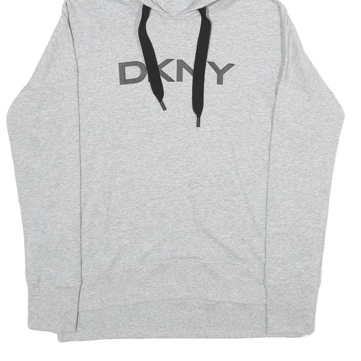 DKNY Womens Grey Hoodie S Cotton Blend Pullover Hooded Sweatshirt