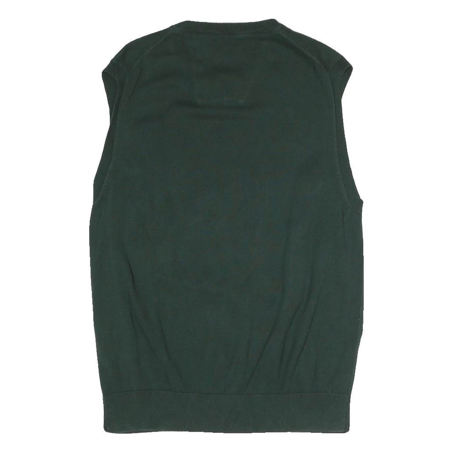 NAUTICA Mens Green Plain Pullover Jumper V-Neck Basic Knit M Cotton Blend