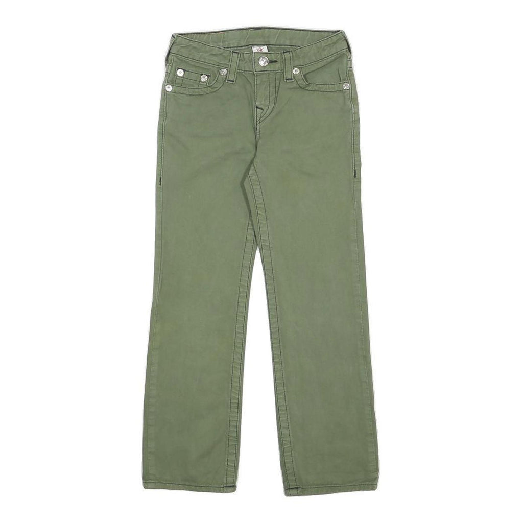 TRUE RELIGION Boys Cotton Regular Fit Green Zip Closure Trousers W24 L23