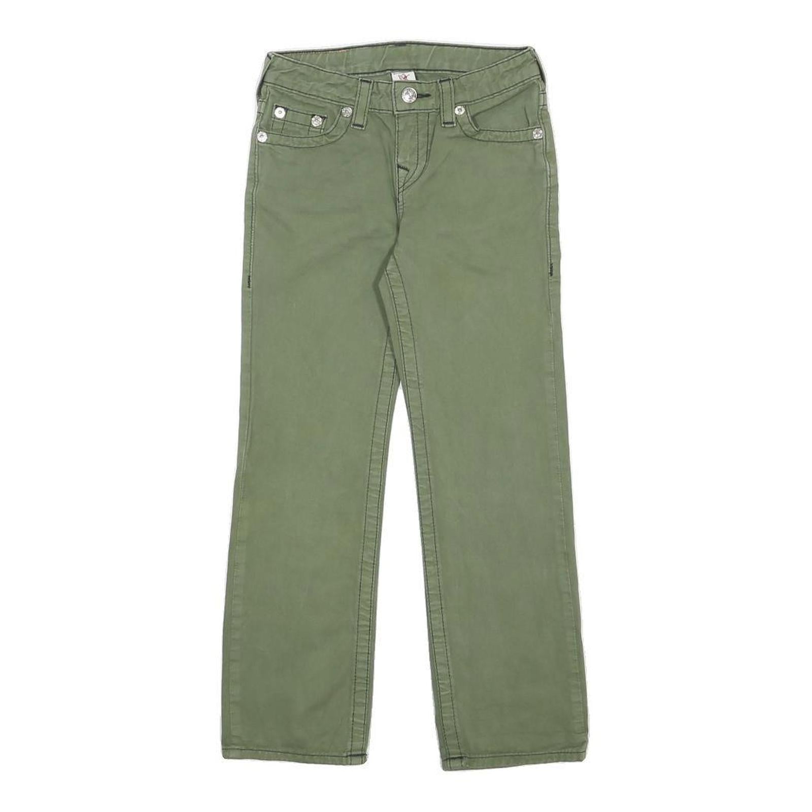 TRUE RELIGION Boys Cotton Regular Fit Green Zip Closure Trousers W24 L23