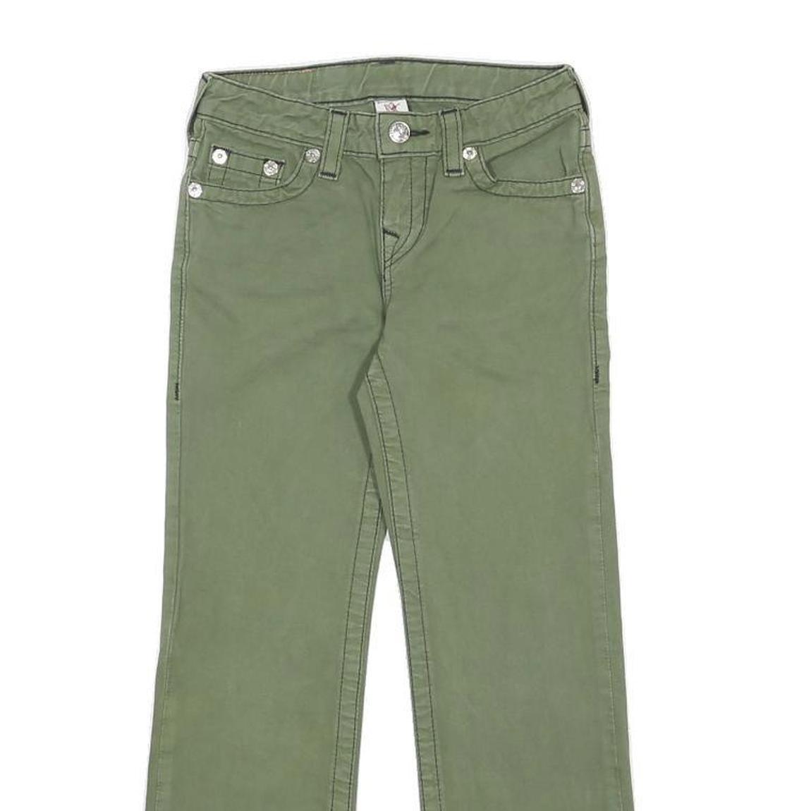 TRUE RELIGION Boys Cotton Regular Fit Green Zip Closure Trousers W24 L23