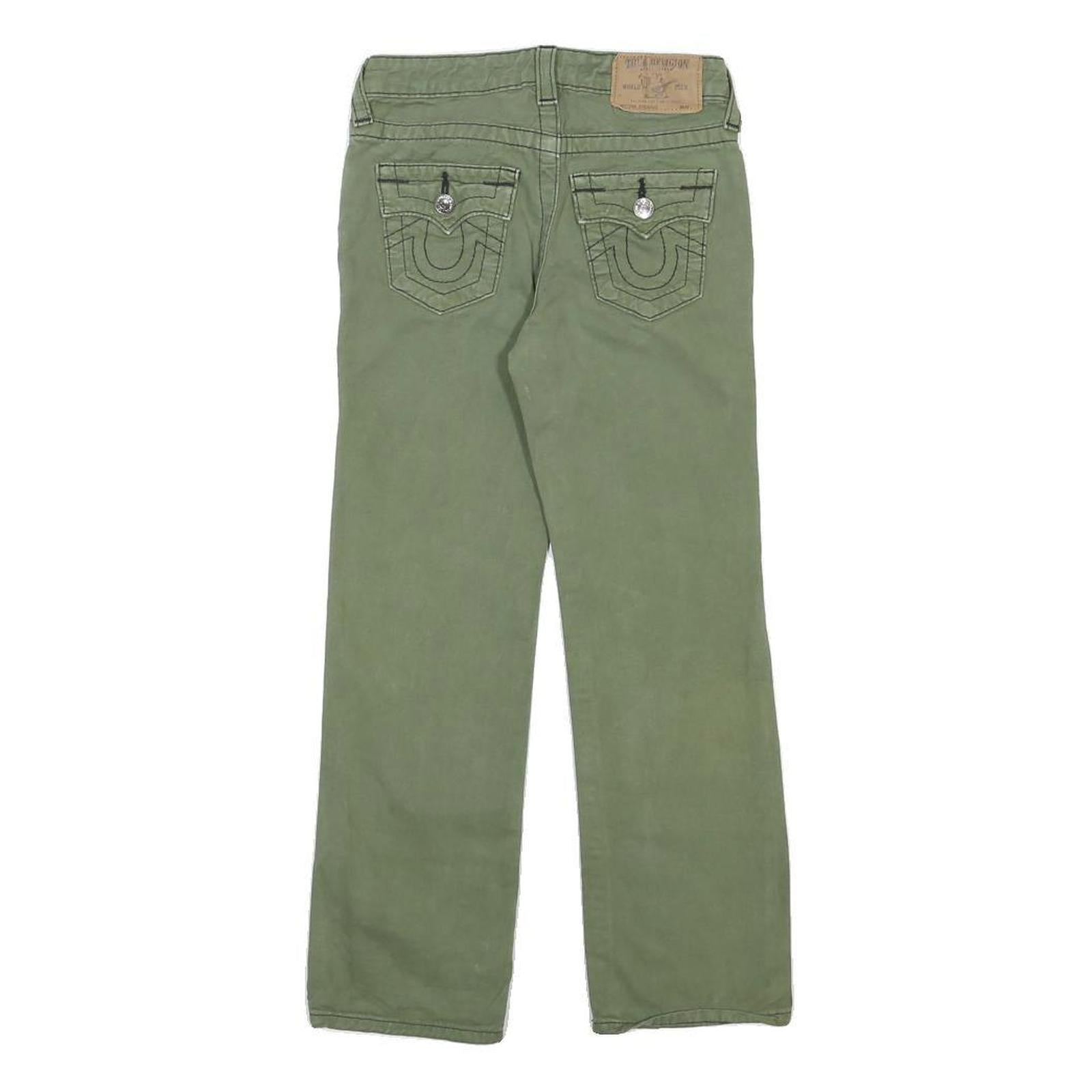 TRUE RELIGION Boys Cotton Regular Fit Green Zip Closure Trousers W24 L23