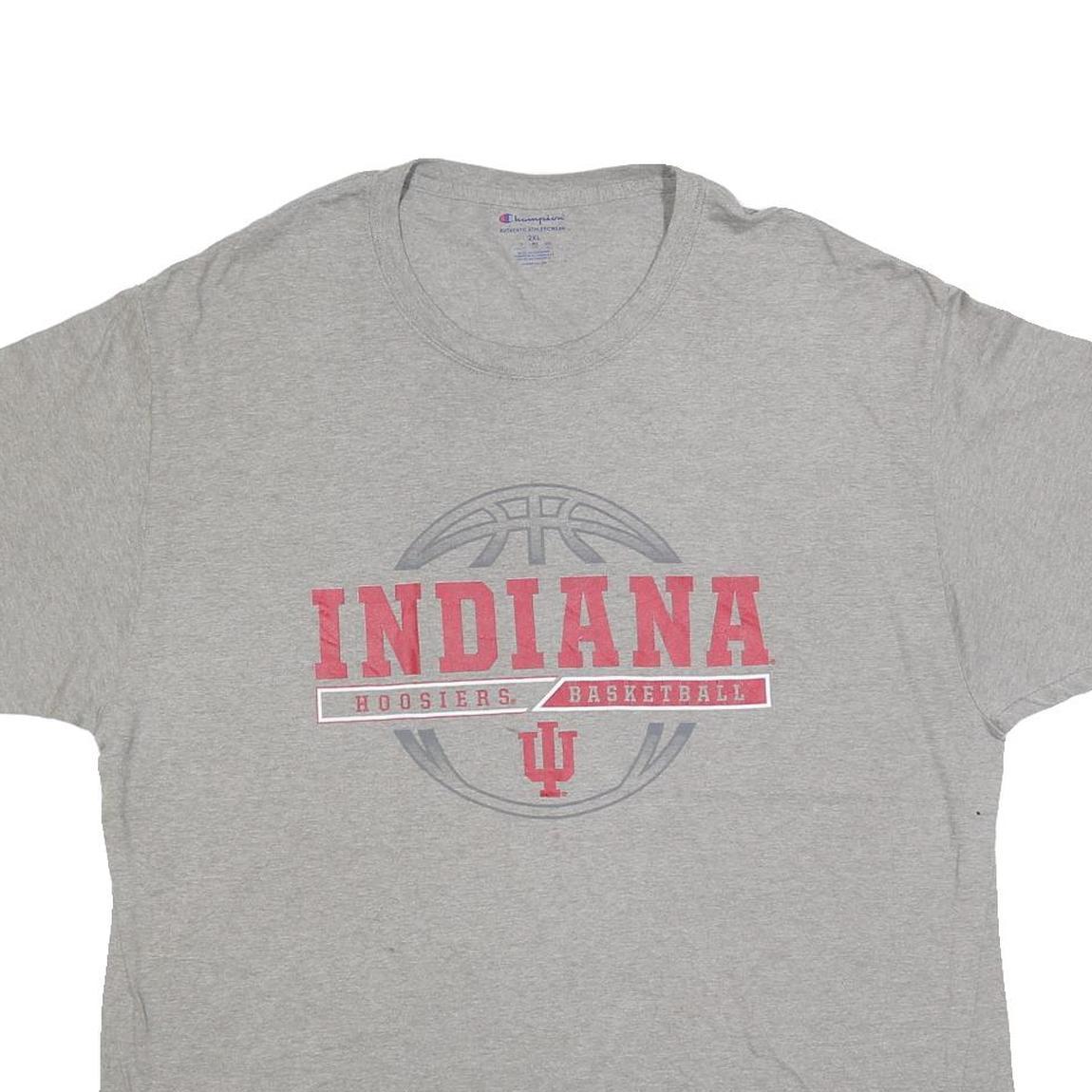 CHAMPION Mens Grey Indiana Hoosiers Basketball Graphic T-Shirt 2XL Short Sleeve