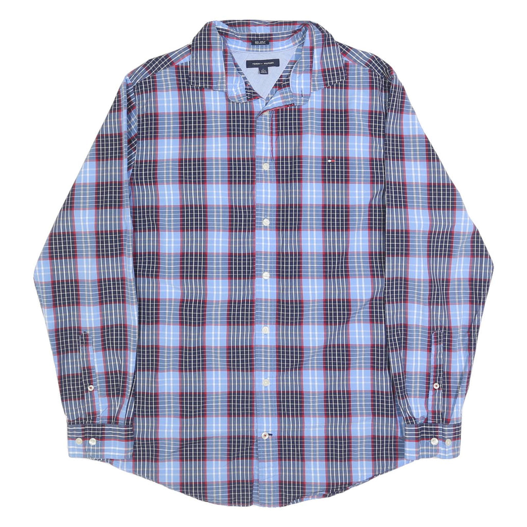 TOMMY HILFIGER Mens Blue & Red Check Shirt L Long Sleeve Cotton Casual