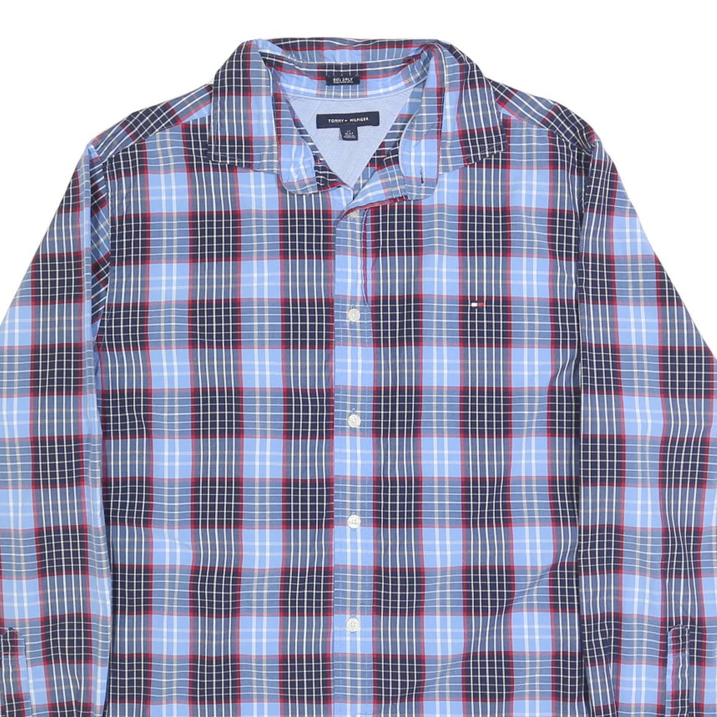 TOMMY HILFIGER Mens Blue & Red Check Shirt L Long Sleeve Cotton Casual