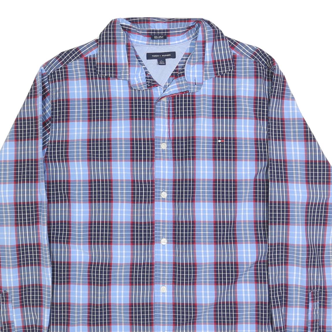 TOMMY HILFIGER Mens Blue & Red Check Shirt L Long Sleeve Cotton Casual