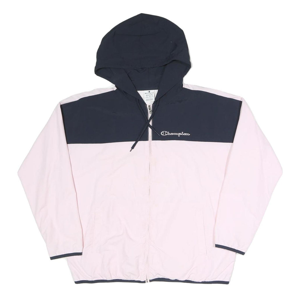CHAMPION Womens Pink & Navy Windbreaker Jacket M Polyester Blend Zip Hooded