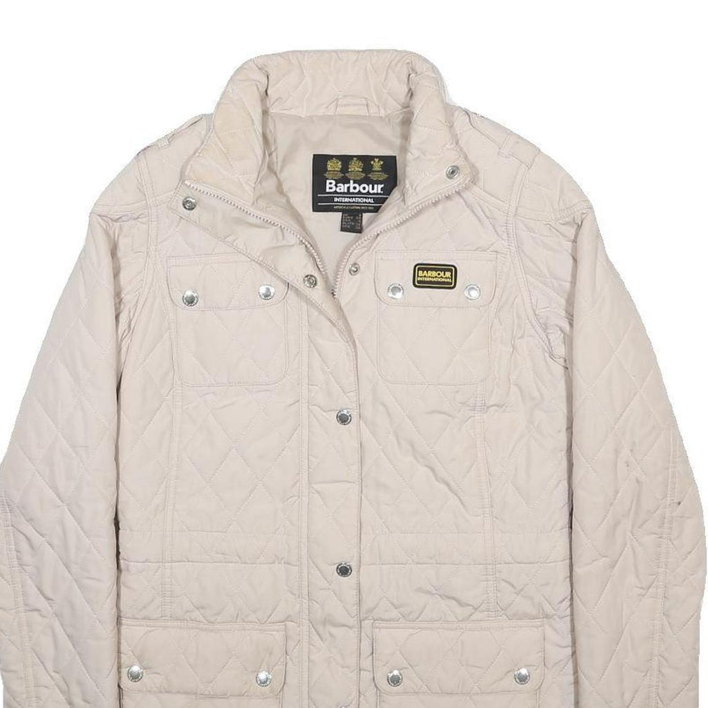 BARBOUR INTERNATIONAL Womens Cream Quilted Jacket UK 8 Polyester Zip Pocket