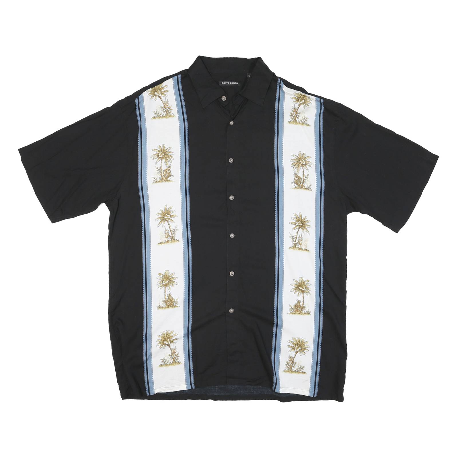 PIERRE CARDIN Mens Black & White Rayon Short Sleeve Shirt L Stylish Tropical