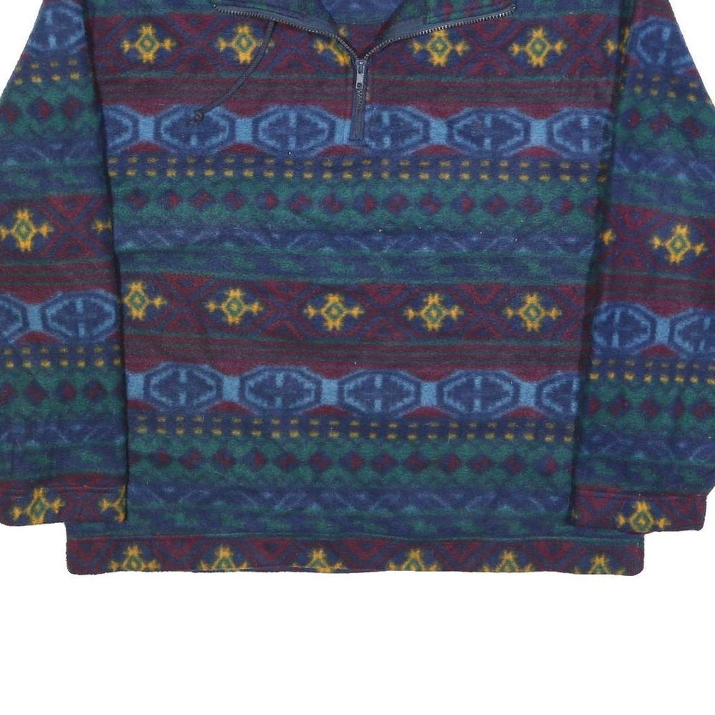 JJ OLIVER Mens Blue & Green Patterned Pullover V Neck Basic Knit L Fleece Jumper
