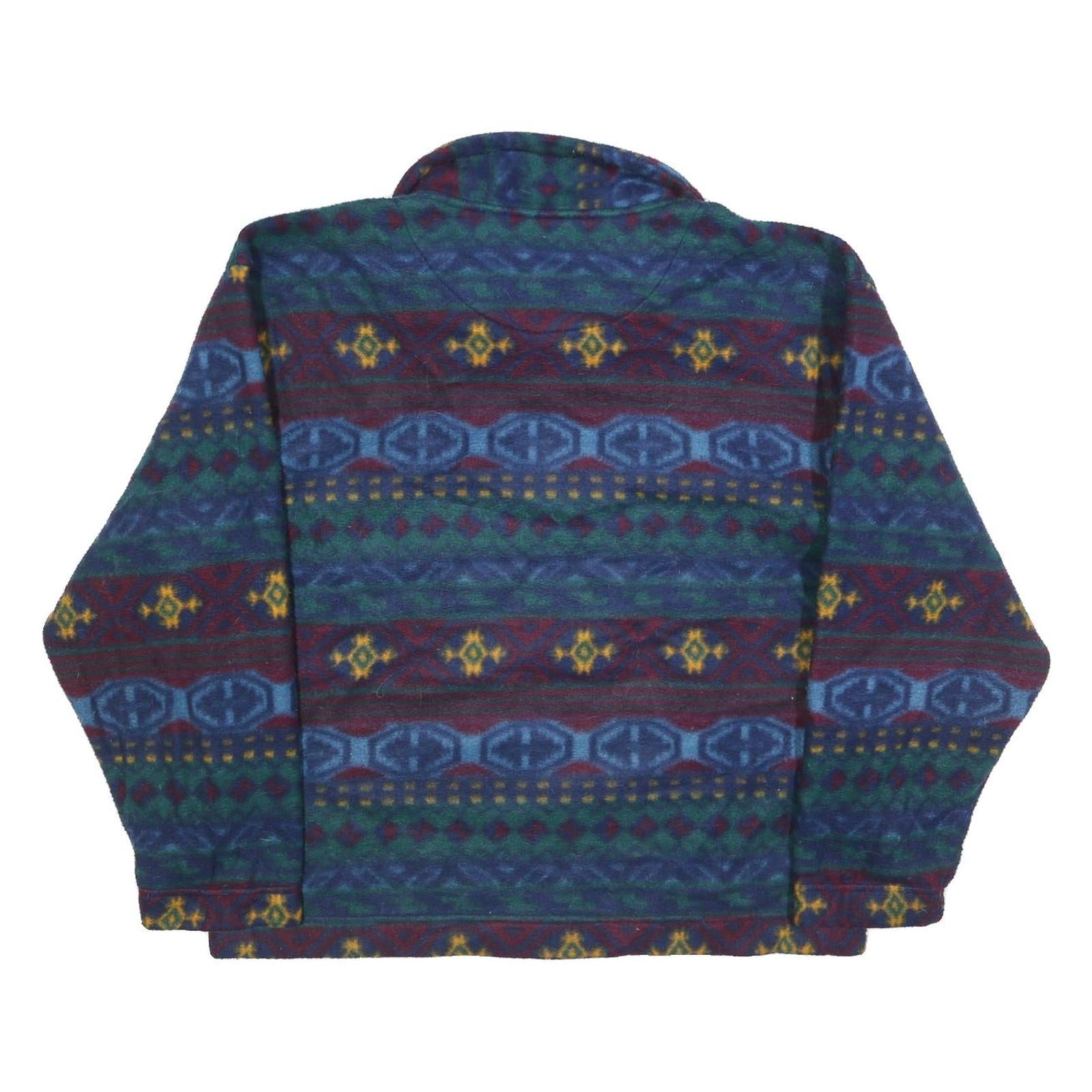 JJ OLIVER Mens Blue & Green Patterned Pullover V Neck Basic Knit L Fleece Jumper