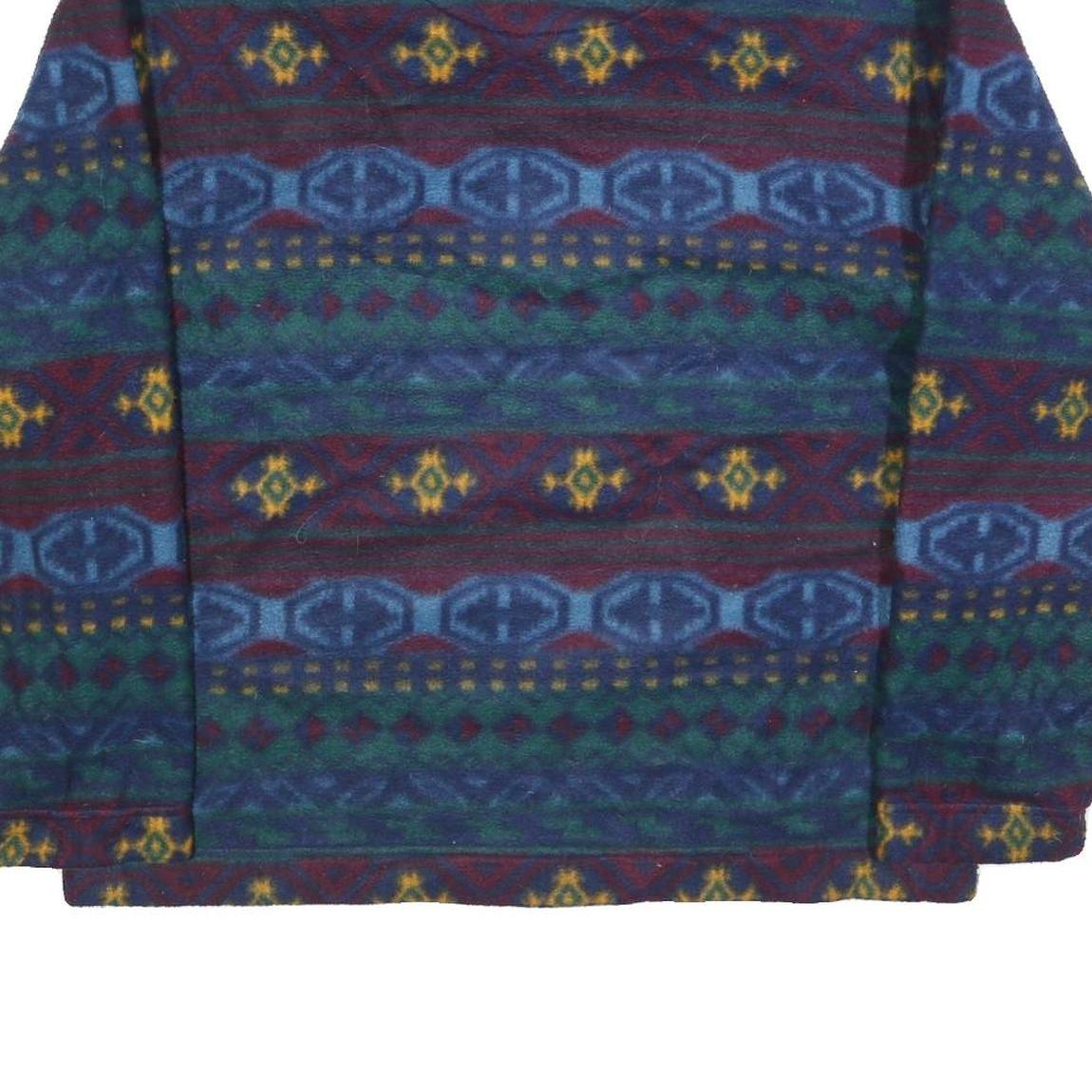 JJ OLIVER Mens Blue & Green Patterned Pullover V Neck Basic Knit L Fleece Jumper