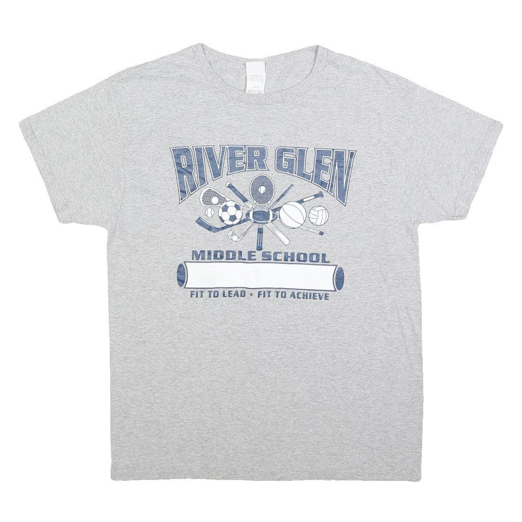 HANES Mens Grey River Glen School Graphic T-Shirt M Short Sleeve Crew Neck