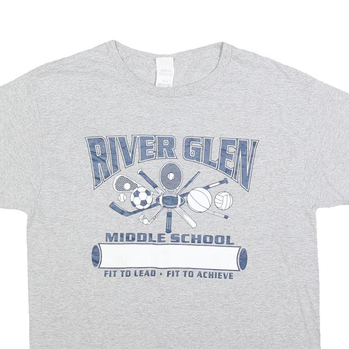 HANES Mens Grey River Glen School Graphic T-Shirt M Short Sleeve Crew Neck