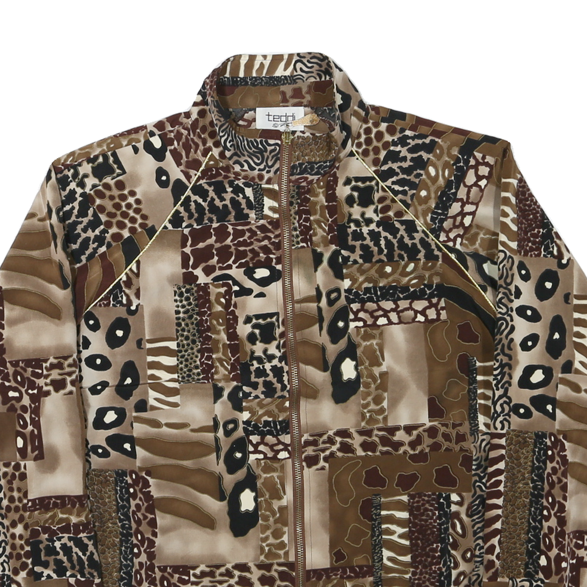 TEDDI Womens Brown Animal Print Zip Jacket L Polyester Blend Casual Outerwear