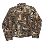 TEDDI Womens Brown Animal Print Zip Jacket L Polyester Blend Casual Outerwear