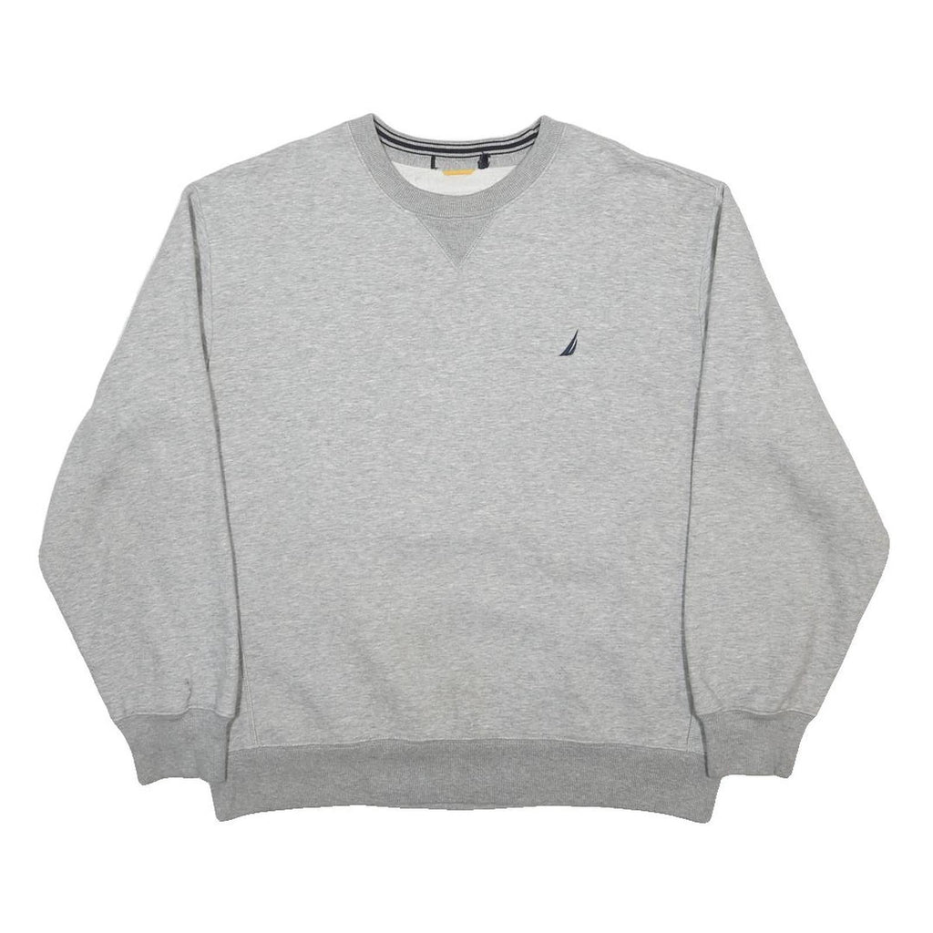 NAUTICA Mens Grey Crew Neck L Cotton Blend Pullover Sweatshirt Stylish Comfort