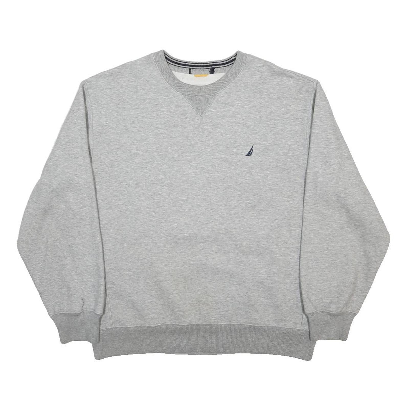 NAUTICA Mens Grey Crew Neck L Cotton Blend Pullover Sweatshirt Stylish Comfort