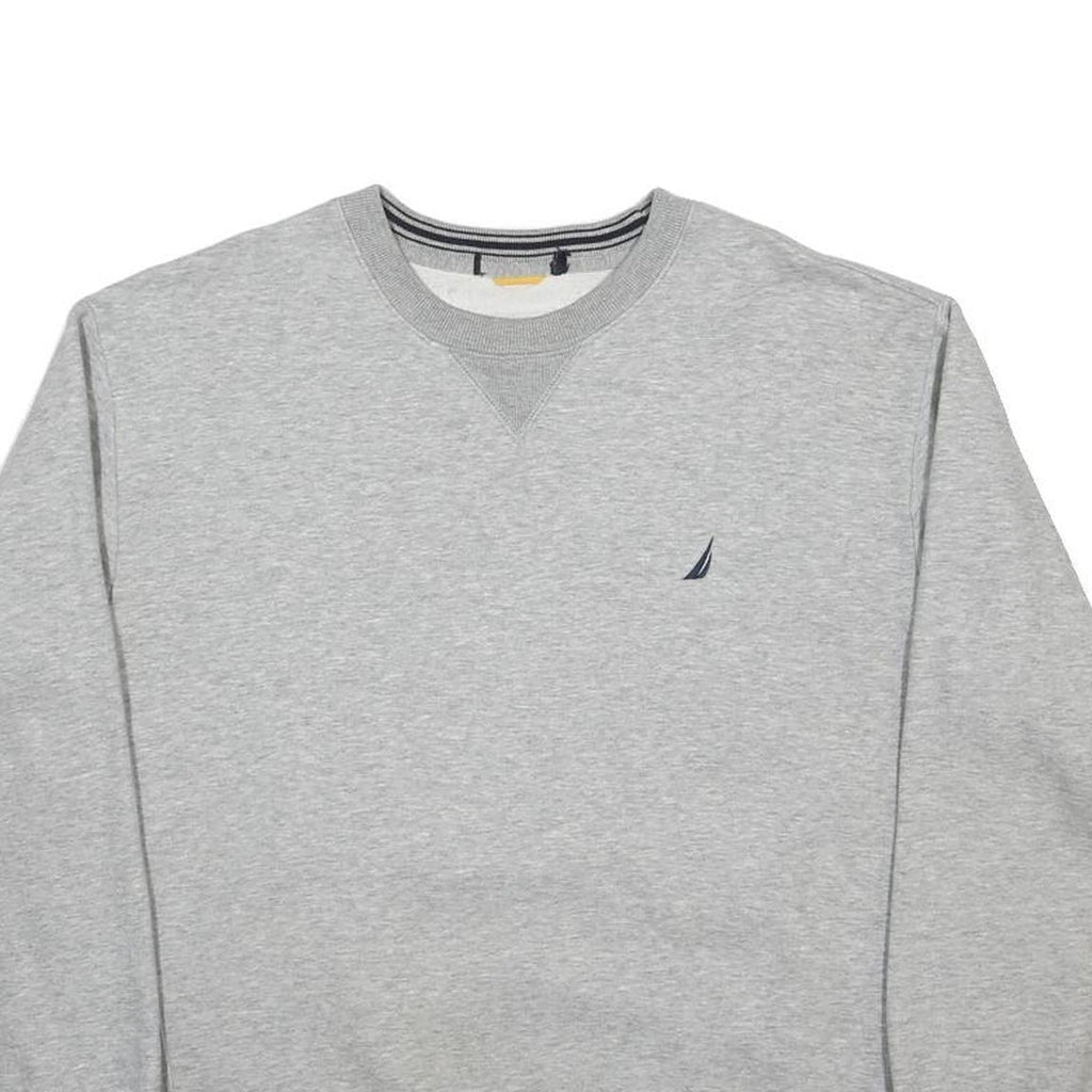 NAUTICA Mens Grey Crew Neck L Cotton Blend Pullover Sweatshirt Stylish Comfort