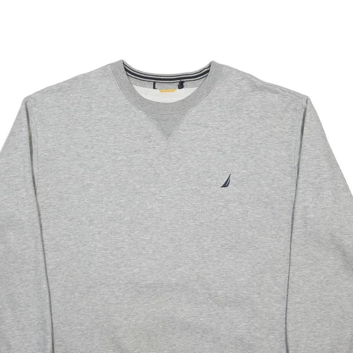 NAUTICA Mens Grey Crew Neck L Cotton Blend Pullover Sweatshirt Stylish Comfort
