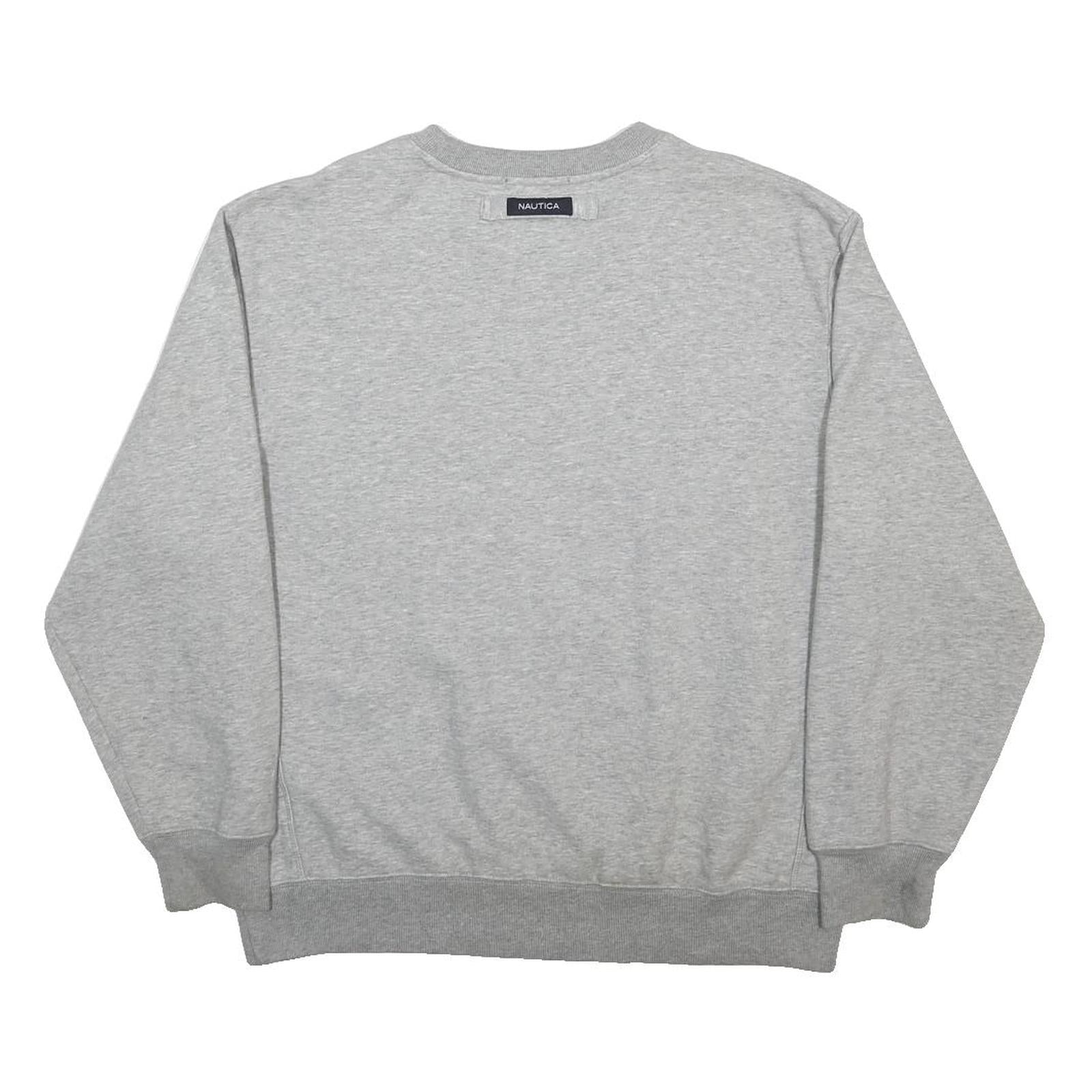 NAUTICA Mens Grey Crew Neck L Cotton Blend Pullover Sweatshirt Stylish Comfort