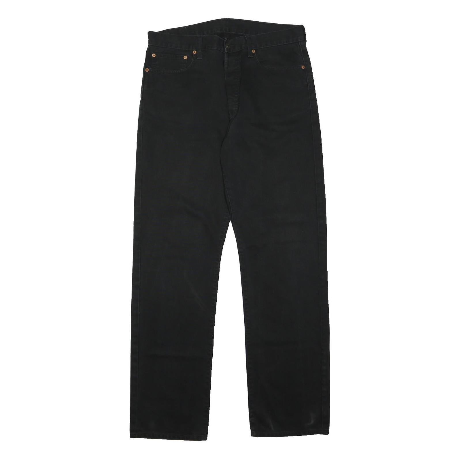 LEVI'S Mens Cotton Blend Black Regular Straight Trousers W34 L34 Classic Button