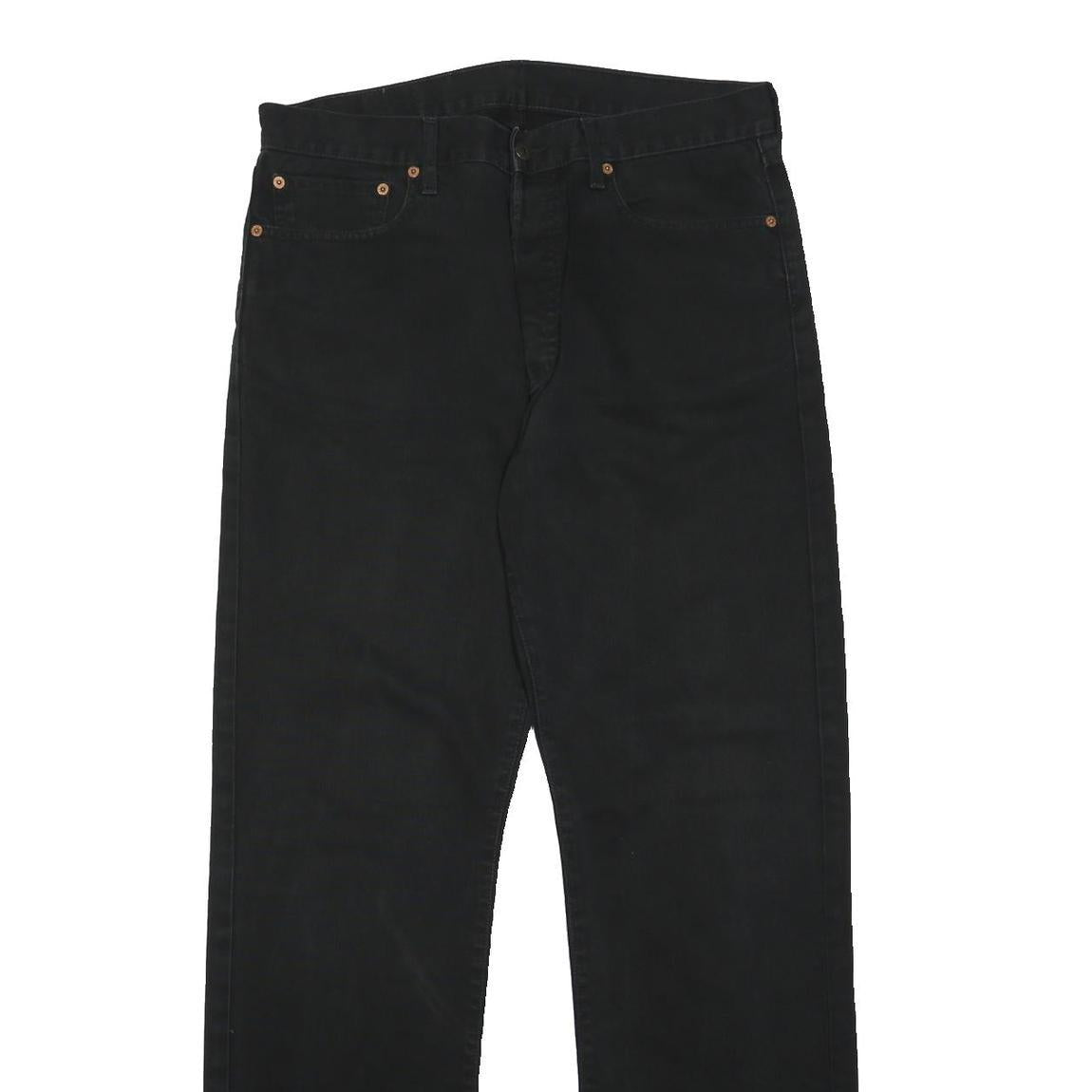LEVI'S Mens Cotton Blend Black Regular Straight Trousers W34 L34 Classic Button