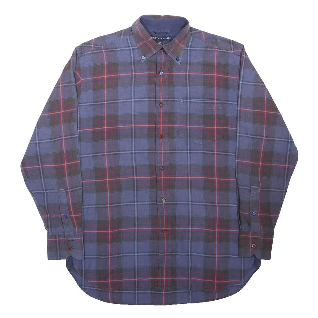 TOMMY HILFIGER Mens Blue & Red Check Shirt S Button-Down Collar Cotton Casual