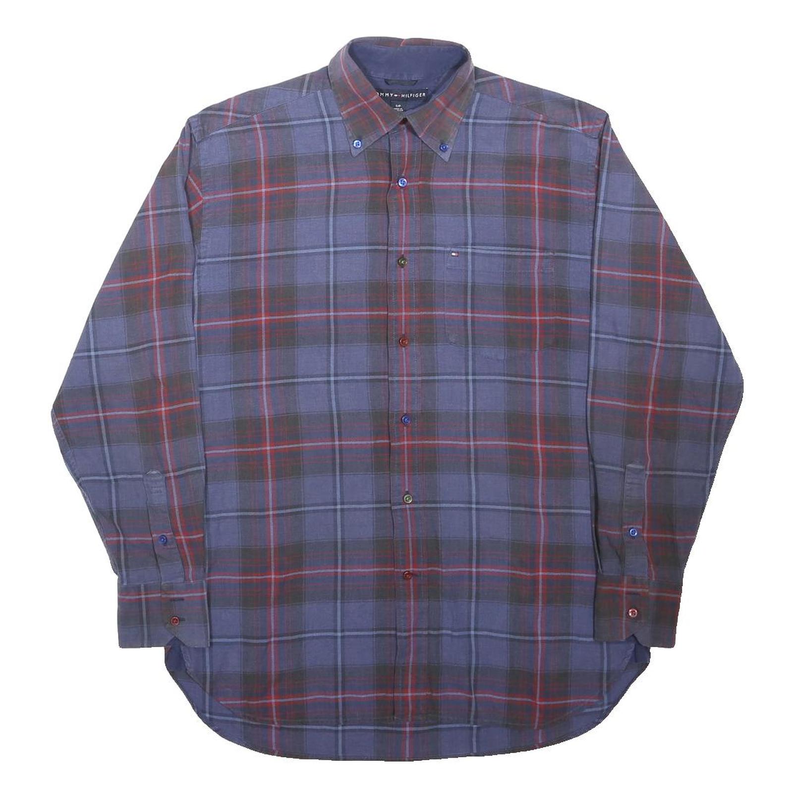TOMMY HILFIGER Mens Blue & Red Check Shirt S Button-Down Collar Cotton Casual