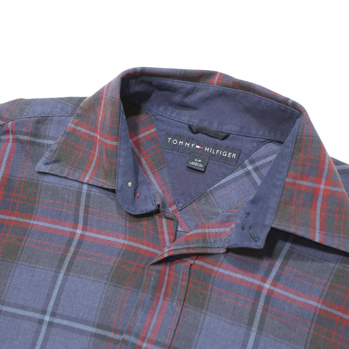 TOMMY HILFIGER Mens Blue & Red Check Shirt S Button-Down Collar Cotton Casual