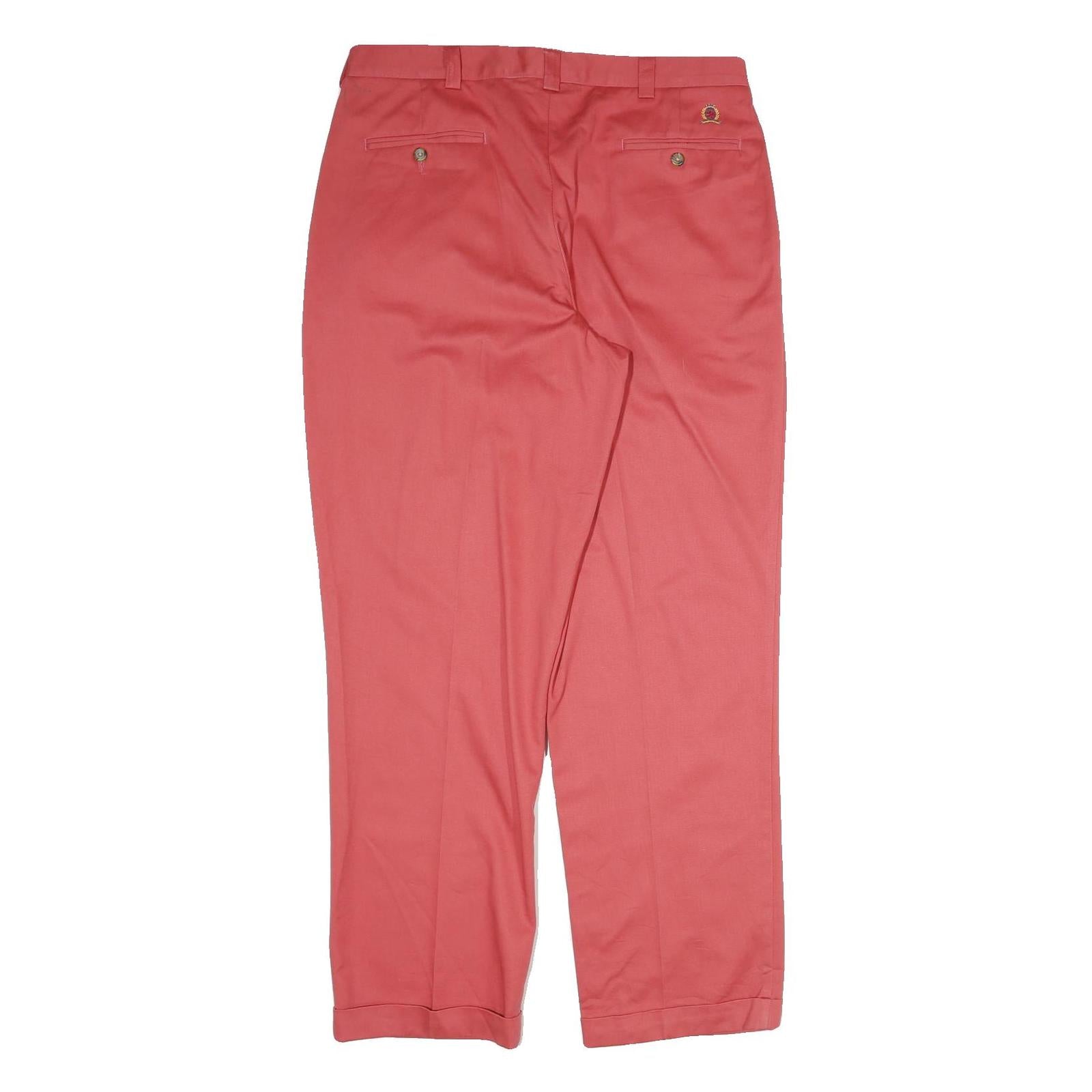 TOMMY HILFIGER Mens Cotton Pink Regular Straight Trousers W33 L31 Classic Zip