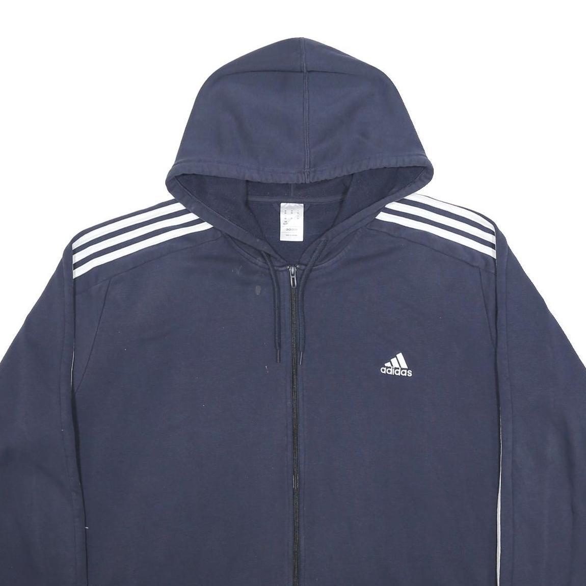 ADIDAS Mens Blue Pullover Hoodie 3XL Cotton Blend Full Zip Sportswear
