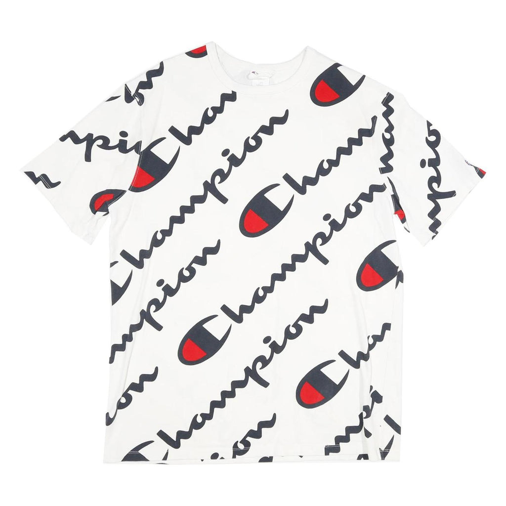 CHAMPION Mens White Black & Red Logo Graphic T-Shirt XL Short Sleeve Crew Neck