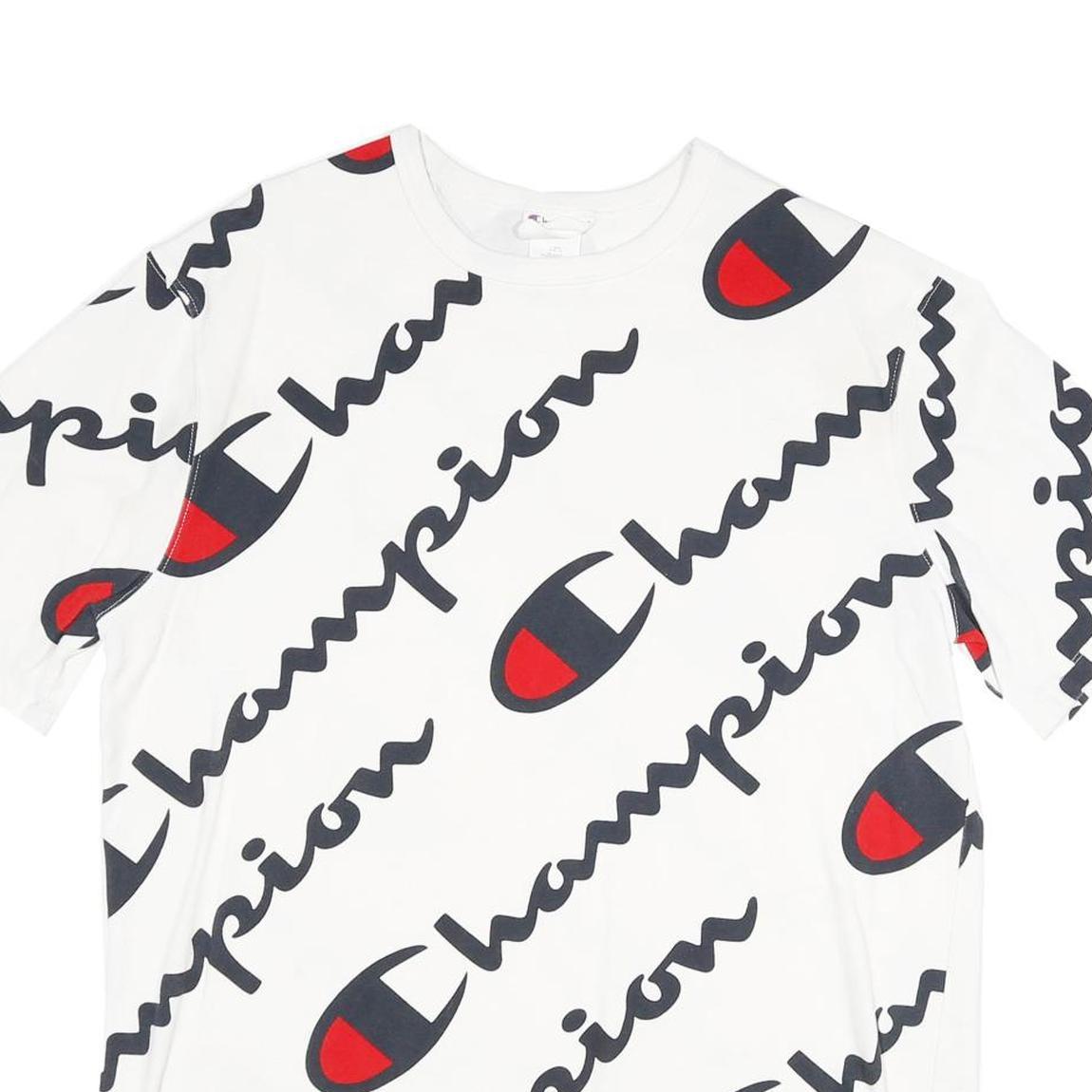 CHAMPION Mens White Black & Red Logo Graphic T-Shirt XL Short Sleeve Crew Neck