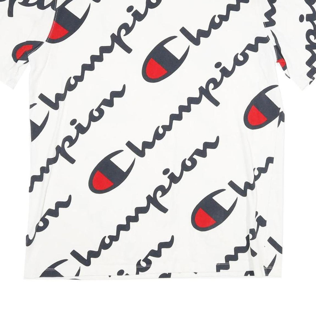 CHAMPION Mens White Black & Red Logo Graphic T-Shirt XL Short Sleeve Crew Neck